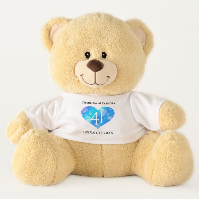 Elegant 41st Blue Topaz Wedding Anniversary Teddy Bear (Front)