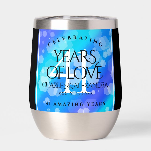 Elegant 41st Blue Topaz Wedding Anniversary Thermal Wine Tumbler (Back)