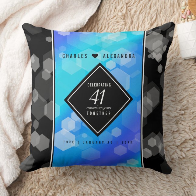 Elegant 41st Blue Topaz Wedding Anniversary Throw Pillow (Blanket)