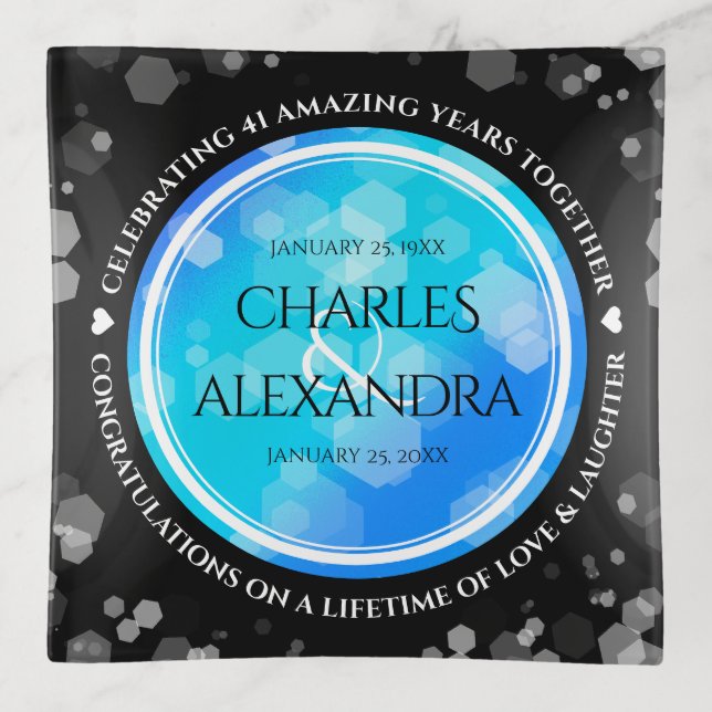 Elegant 41st Blue Topaz Wedding Anniversary Trinket Tray (Front)
