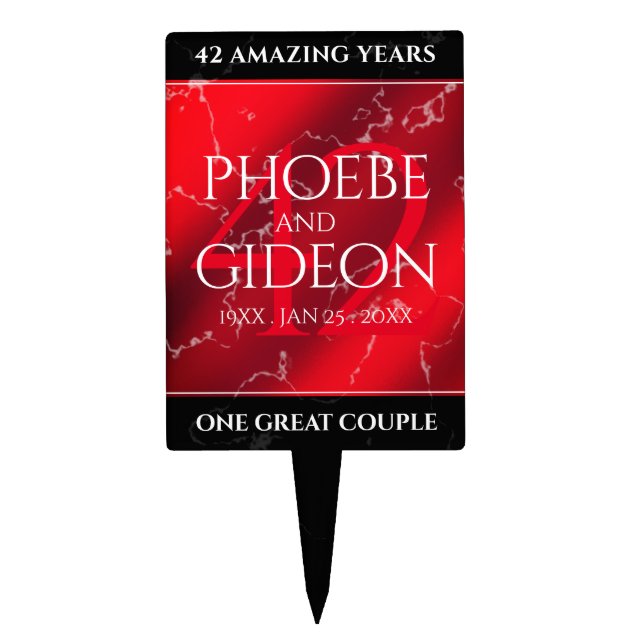 Elegant 42nd Jasper Wedding Anniversary Cake Topper (Front)