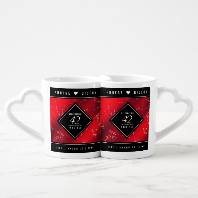 Elegant 42nd Jasper Wedding Anniversary Coffee Mug Set (Front Nesting)