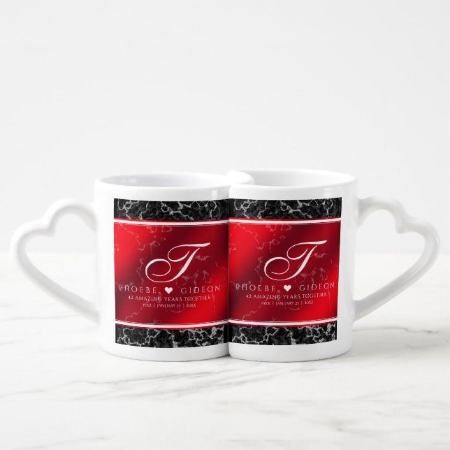 Elegant 42nd Jasper Wedding Anniversary Coffee Mug Set (Front Nesting)