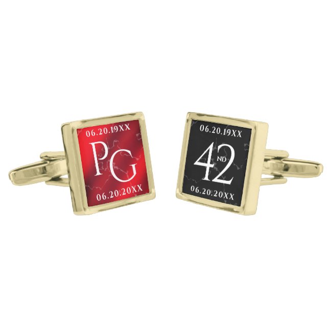Elegant 42nd Jasper Wedding Anniversary Cufflinks (Angled)