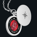 Elegant 42nd Jasper Wedding Anniversary Locket Necklace<br><div class="desc">Celebrate the 42nd wedding anniversary in style with this commemorative locket! Elegant white lettering on a marbled cherry red background add a memorable touch for this special occasion and extraordinary milestone. Customize with the happy couple's names, and add a date for their jasper anniversary. Design © W.H. Sim. See more...</div>