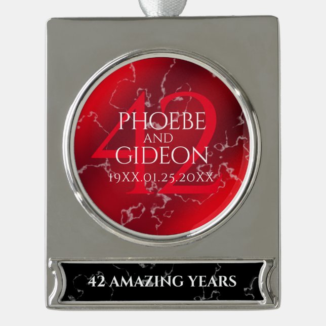 Elegant 42nd Jasper Wedding Anniversary Silver Plated Banner Ornament (Front)