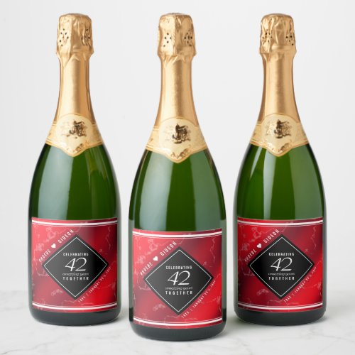Elegant 42nd Jasper Wedding Anniversary Sparkling Wine Label