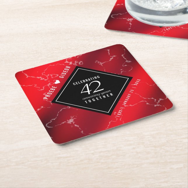 Elegant 42nd Jasper Wedding Anniversary Square Paper Coaster (Angled)