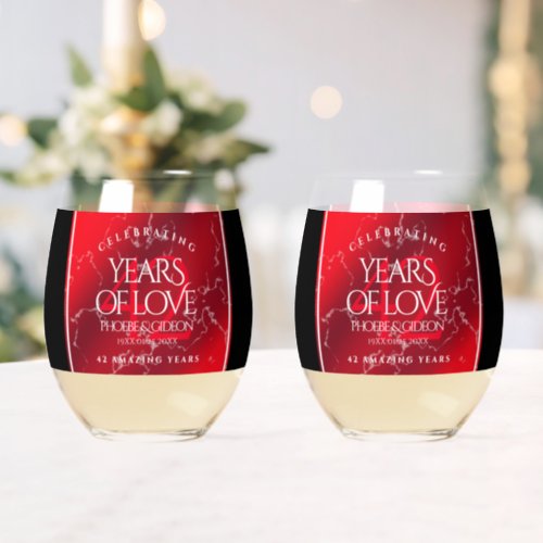 Elegant 42nd Jasper Wedding Anniversary Stemless Wine Glass