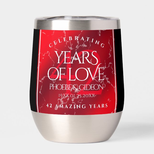 Elegant 42nd Jasper Wedding Anniversary Thermal Wine Tumbler (Back)