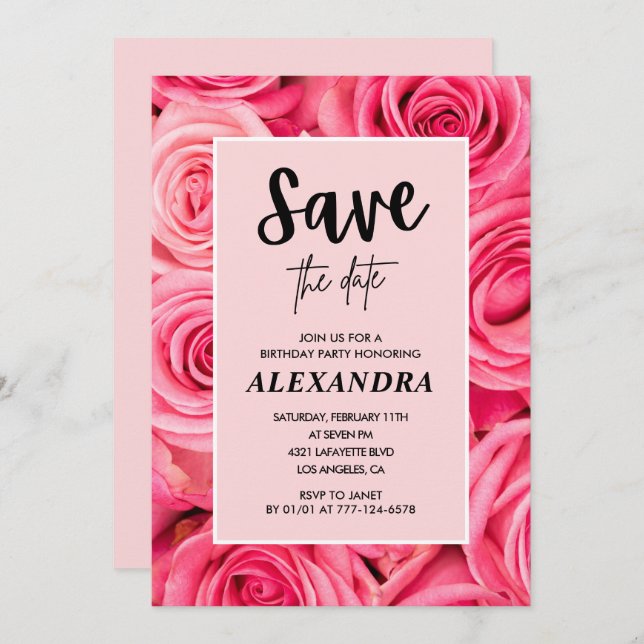 Elegant 43rd birthday  Floral Roses Save the date  Invitation (Front/Back)
