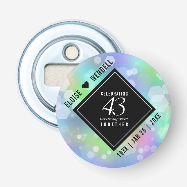 Elegant 43rd Opal Wedding Anniversary Celebration Bottle Opener (Front)