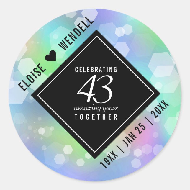 Elegant 43rd Opal Wedding Anniversary Celebration Classic Round Sticker (Front)