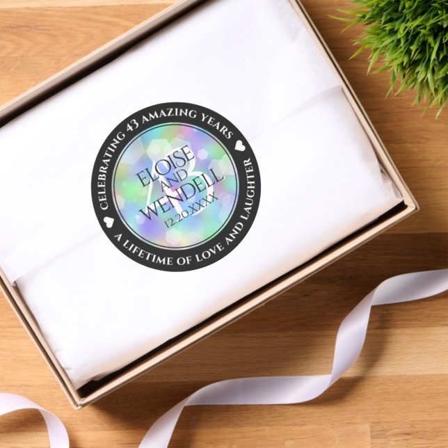 Elegant 43rd Opal Wedding Anniversary Celebration Classic Round Sticker (Tissue Paper)