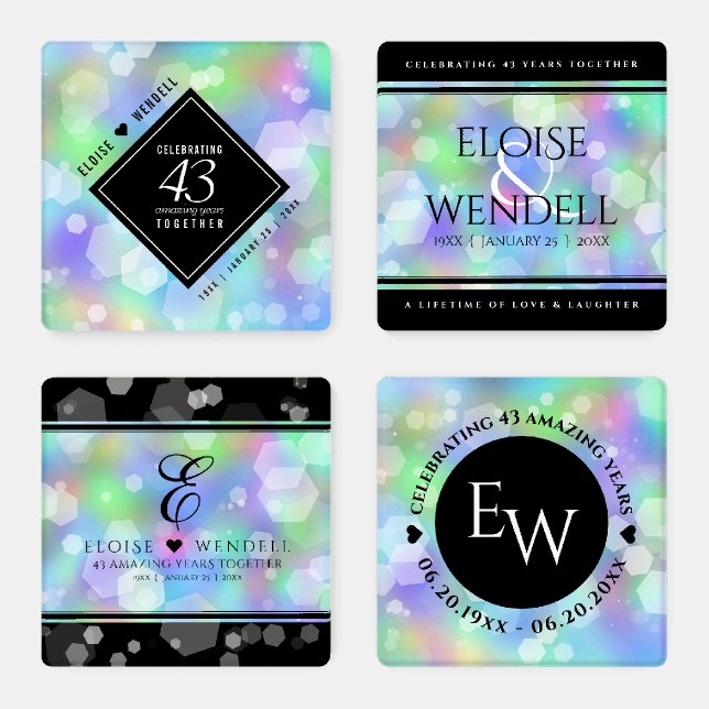 Elegant 43rd Opal Wedding Anniversary Celebration Coaster Set (Set)