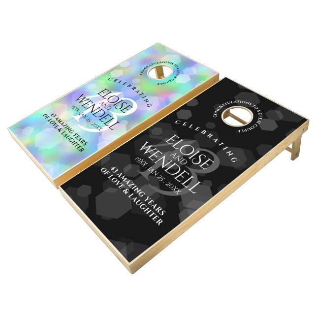 Elegant 43rd Opal Wedding Anniversary Celebration Cornhole Set (Angled)