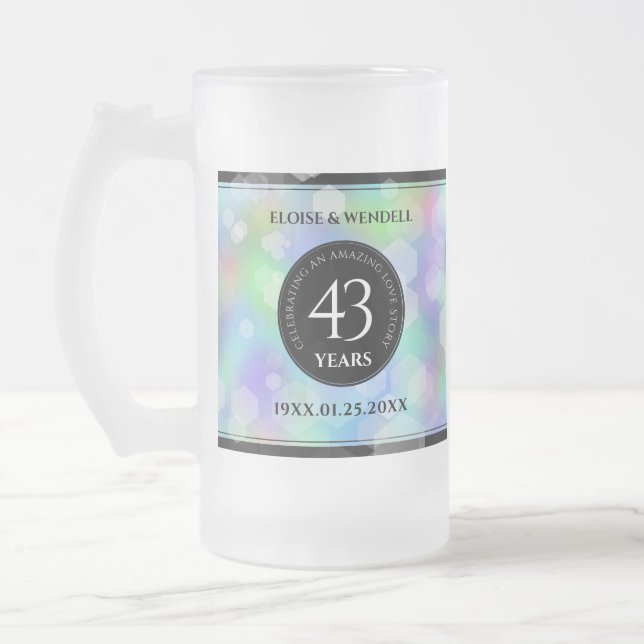 Elegant 43rd Opal Wedding Anniversary Celebration Frosted Glass Beer Mug (Left)