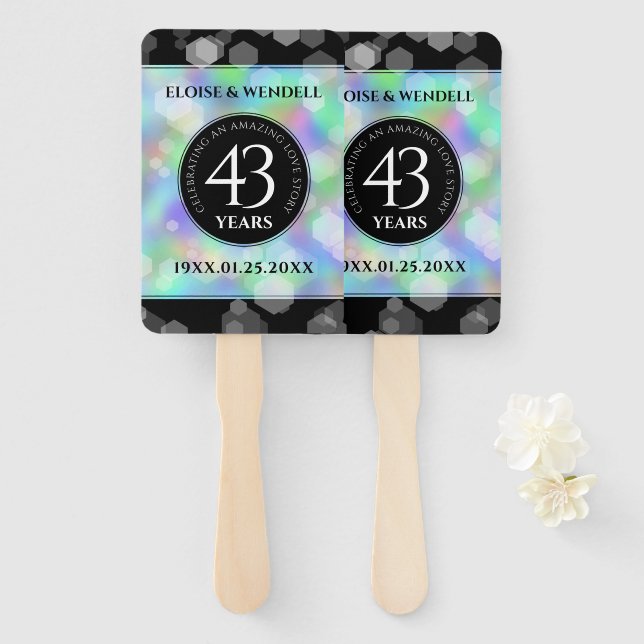 Elegant 43rd Opal Wedding Anniversary Celebration Hand Fan (Front and Back)