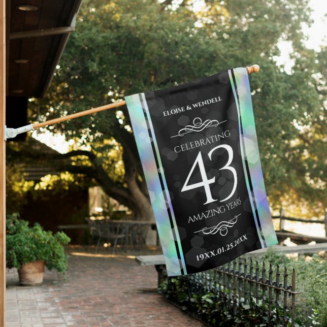 Elegant 43rd Opal Wedding Anniversary Celebration House Flag (In SItu)