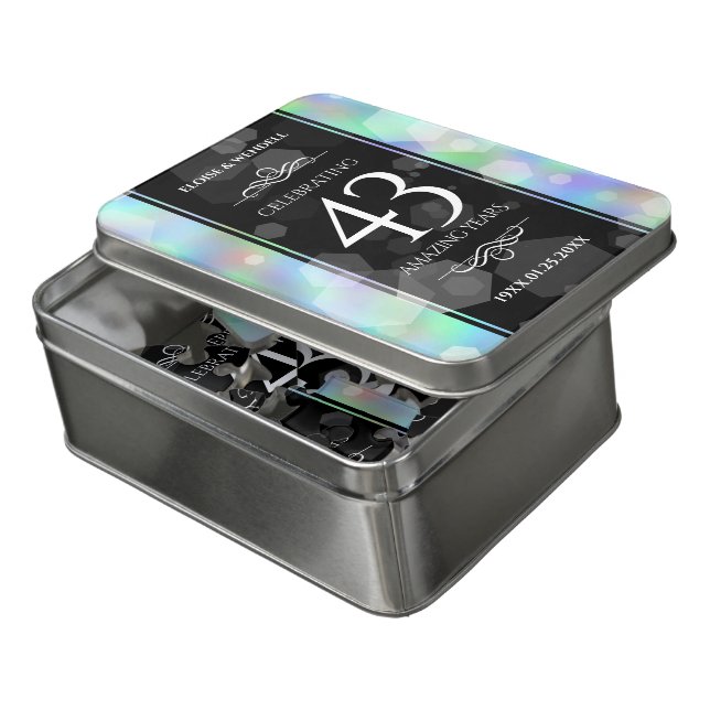 Elegant 43rd Opal Wedding Anniversary Celebration Jigsaw Puzzle (Lid Open)