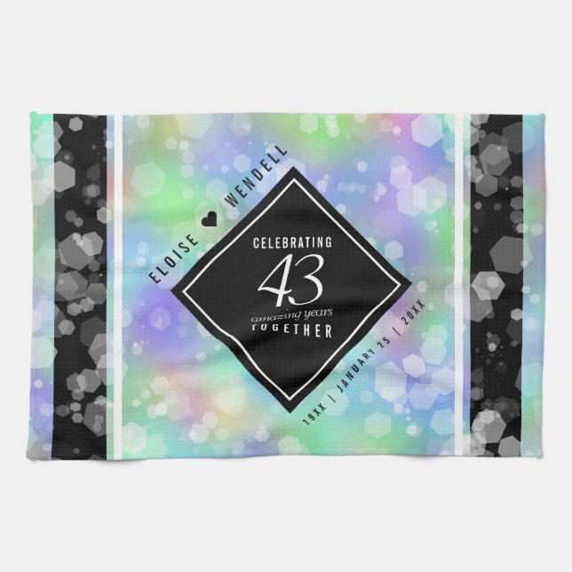 Elegant 43rd Opal Wedding Anniversary Celebration Kitchen Towel (Horizontal)