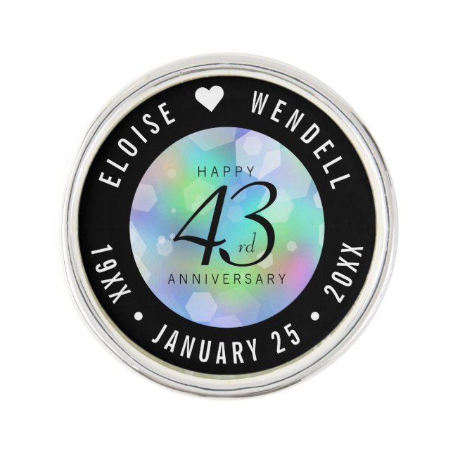 Elegant 43rd Opal Wedding Anniversary Celebration Lapel Pin (Front)