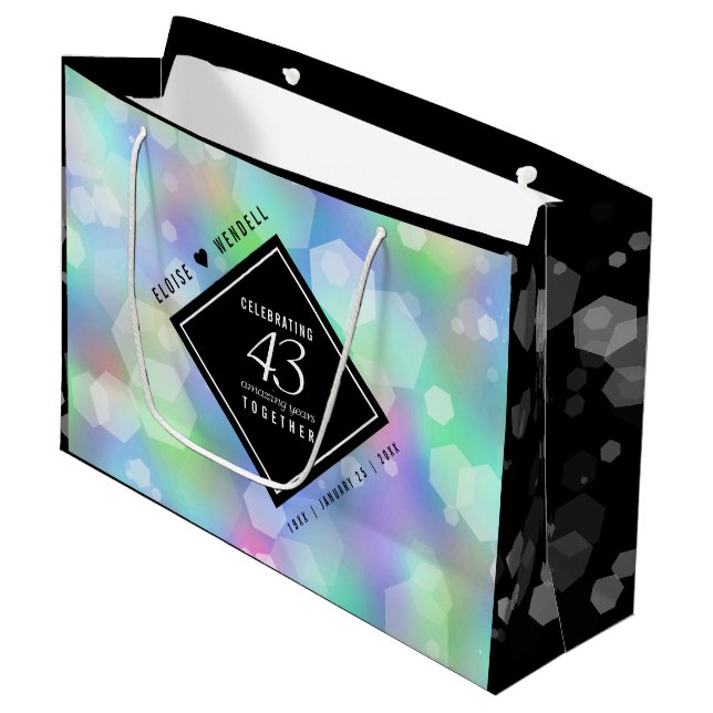 Elegant 43rd Opal Wedding Anniversary Celebration Large Gift Bag (Front Angled)