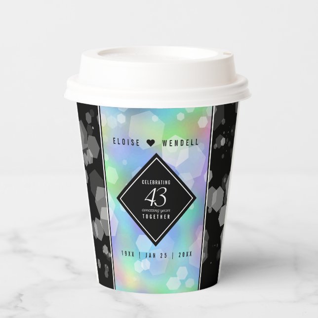 Elegant 43rd Opal Wedding Anniversary Celebration Paper Cups (Front)