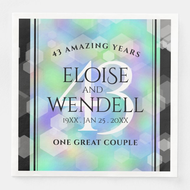 Elegant 43rd Opal Wedding Anniversary Celebration Paper Dinner Napkins (Front)