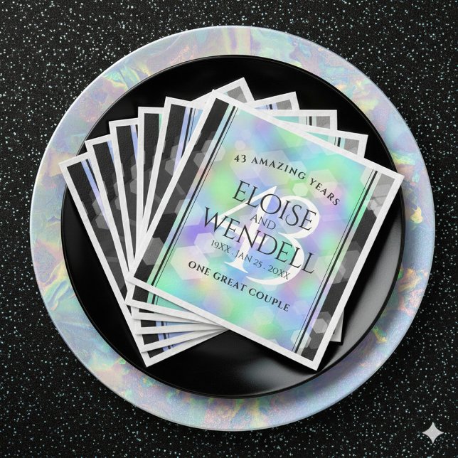 Elegant 43rd Opal Wedding Anniversary Celebration Paper Dinner Napkins (Elegant 43rd Opal Wedding Anniversary Napkins Cover Photo)