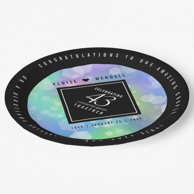 Elegant 43rd Opal Wedding Anniversary Celebration Paper Plates (Angled)