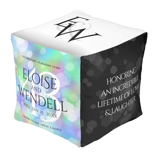Elegant 43rd Opal Wedding Anniversary Celebration Pouf (Angled Front)