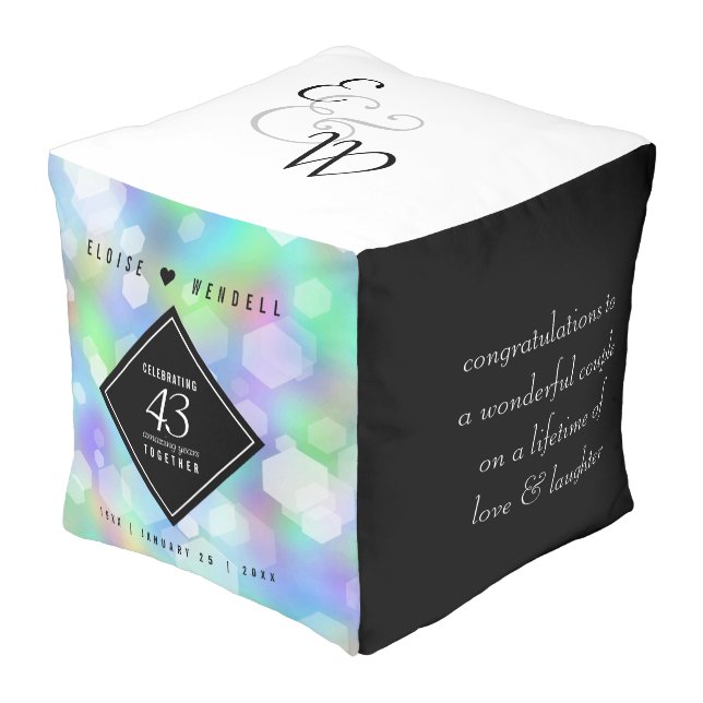 Elegant 43rd Opal Wedding Anniversary Celebration Pouf (Angled Front)