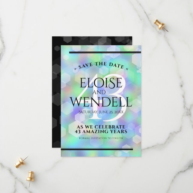 Elegant 43rd Opal Wedding Anniversary Celebration Save The Date (Front/Back In Situ)