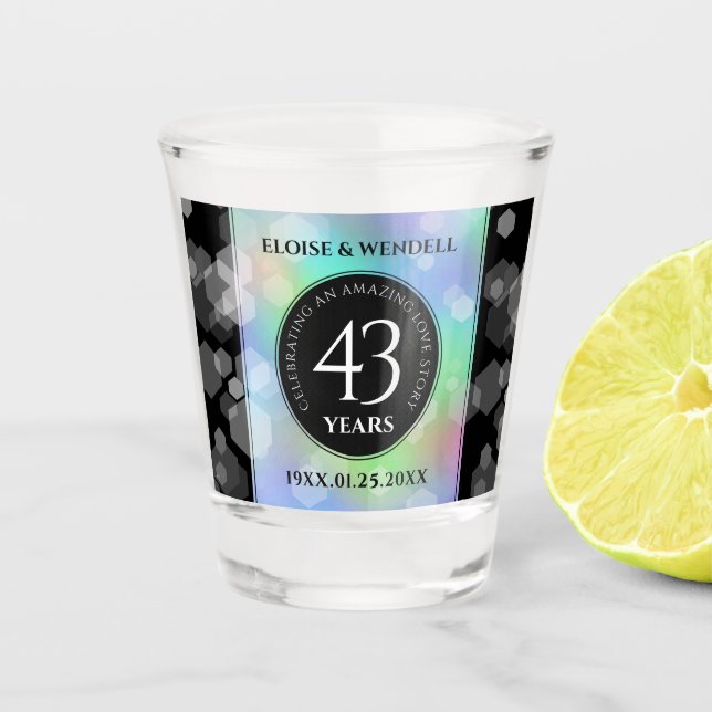 Elegant 43rd Opal Wedding Anniversary Celebration Shot Glass (Front)
