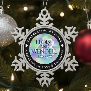 Elegant 43rd Opal Wedding Anniversary Celebration Snowflake Pewter Christmas Ornament