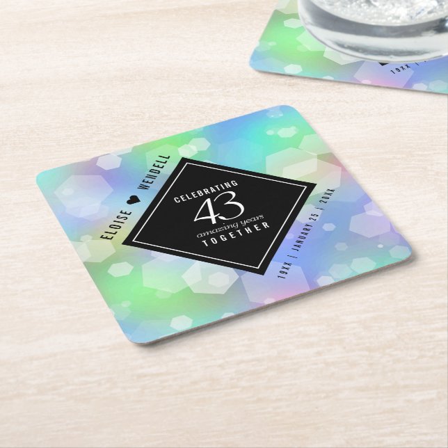 Elegant 43rd Opal Wedding Anniversary Celebration Square Paper Coaster (Angled)
