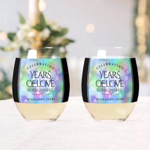 Elegant 43rd Opal Wedding Anniversary Celebration Stemless Wine Glass