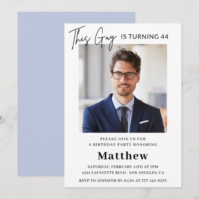 Elegant 44th birthday invitations Men Photo (Front/Back)