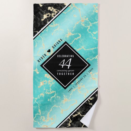 Elegant 44th Turquoise Wedding Anniversary Beach Towel