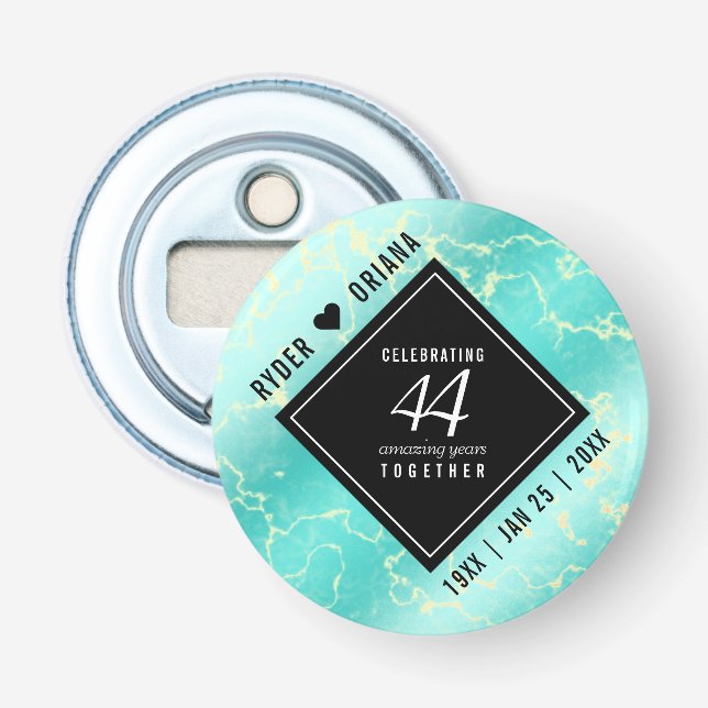 Elegant 44th Turquoise Wedding Anniversary Bottle Opener (Front)