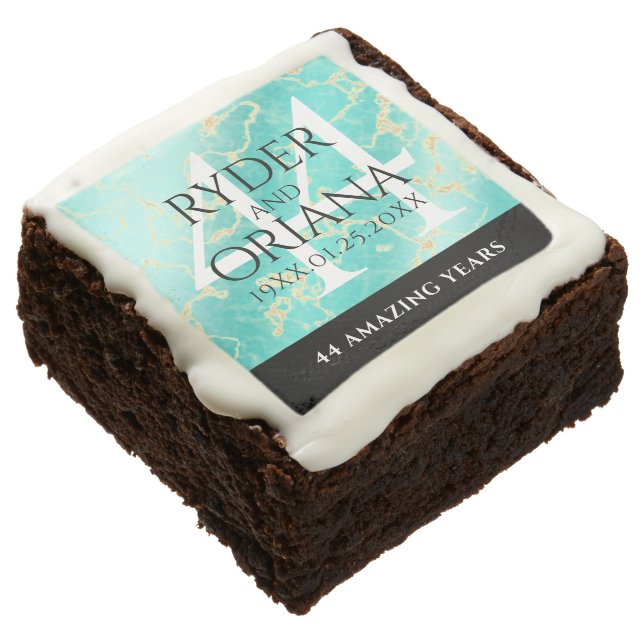 Elegant 44th Turquoise Wedding Anniversary Brownie (Angled)