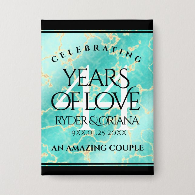 Elegant 44th Turquoise Wedding Anniversary Button (Front)