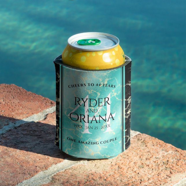Elegant 44th Turquoise Wedding Anniversary Can Cooler (In Situ Pool)