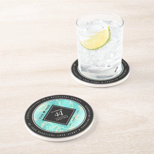 Elegant 44th Turquoise Wedding Anniversary Coaster