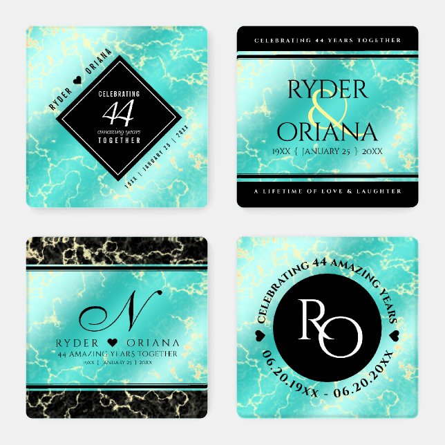 Elegant 44th Turquoise Wedding Anniversary Coaster Set (Set)