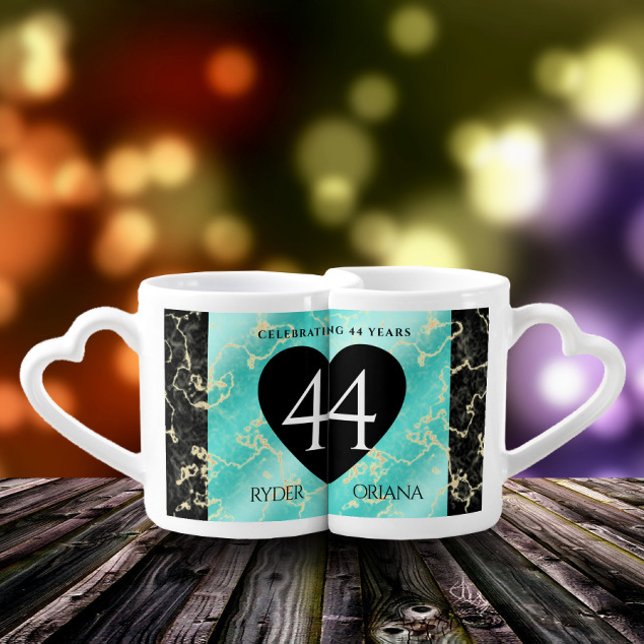 Elegant 44th Turquoise Wedding Anniversary Coffee Mug Set (Creator Uploaded)