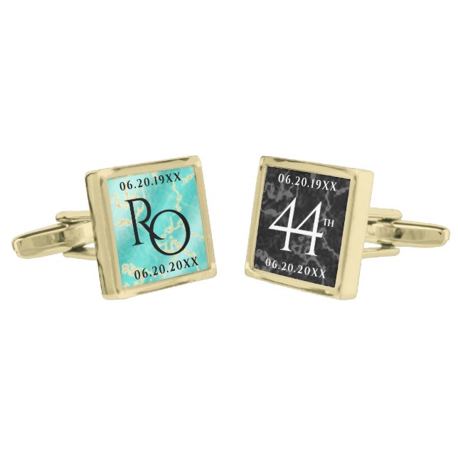 Elegant 44th Turquoise Wedding Anniversary Cufflinks (Angled)