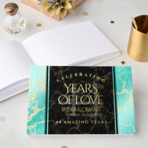 Elegant 44th Turquoise Wedding Anniversary Foil Guest Book