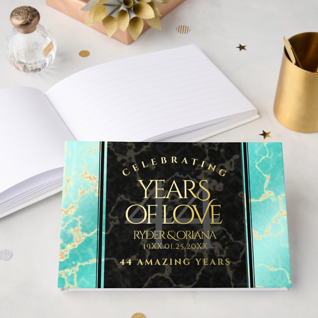 Elegant 44th Turquoise Wedding Anniversary Foil Guest Book (Elegant 44th Turquoise Wedding Anniversary Foil Guest Book Cover Photo)